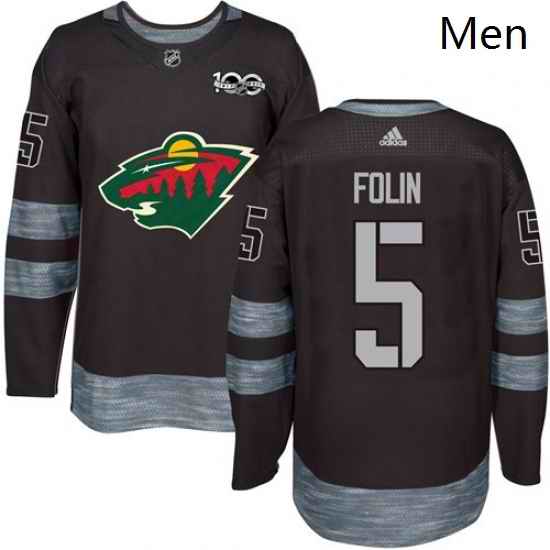 Adidas Minnesota Wild 5 Christian Folin Black 1917 2017 100th Anniversary Stitched NHL Jersey